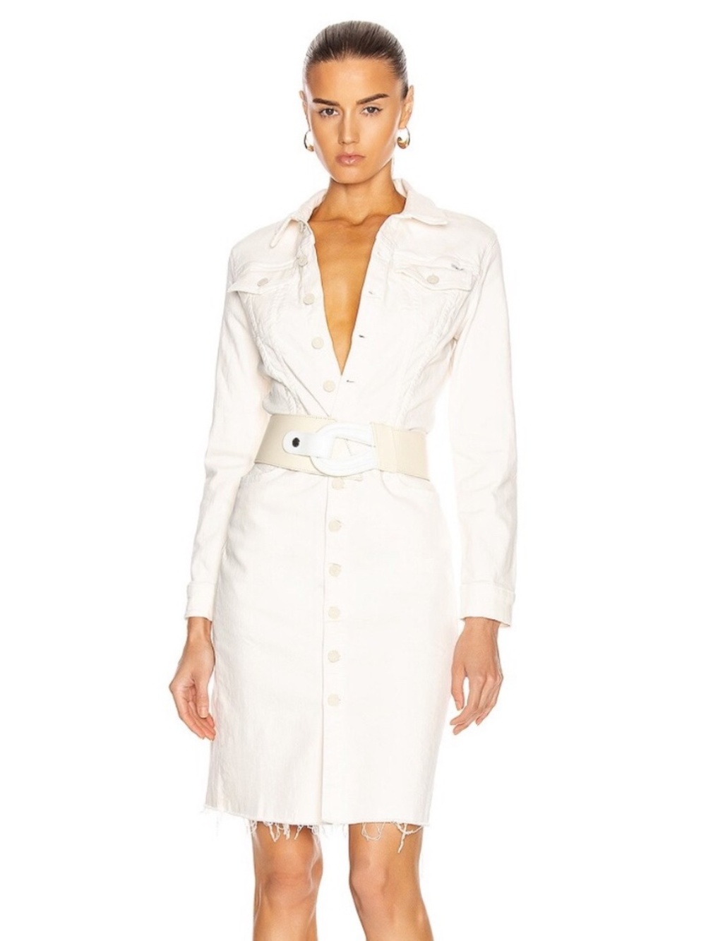 MOTHER Cover Up Knee Fray Dress In Cream Puffs